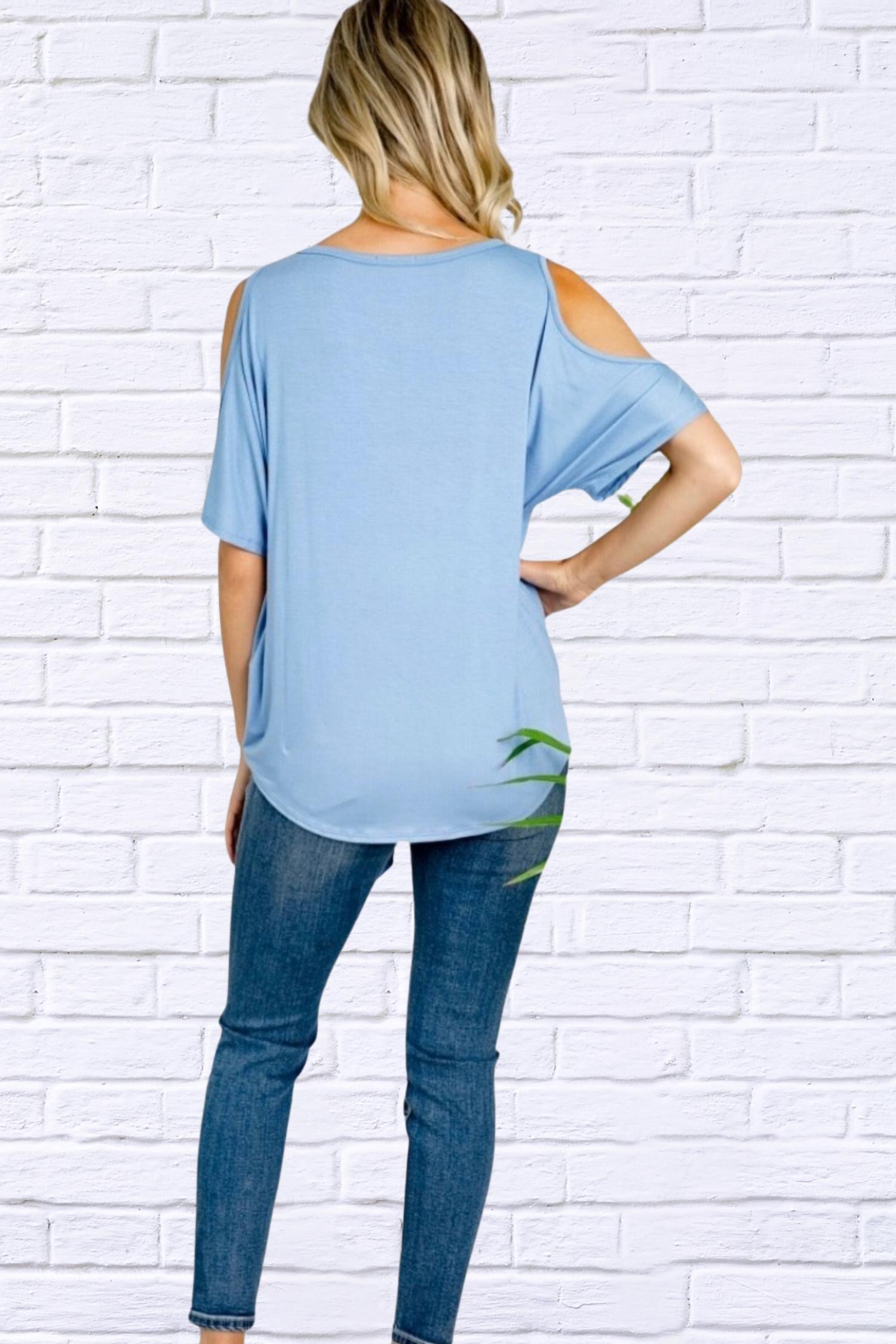 Diva Usa - Demetria Cold Shoulder Button Down Tie Top