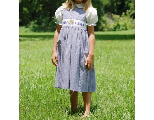 Vive La Fete - Girl's Lsu Collegiate Hand Smocked Gingham Jumper