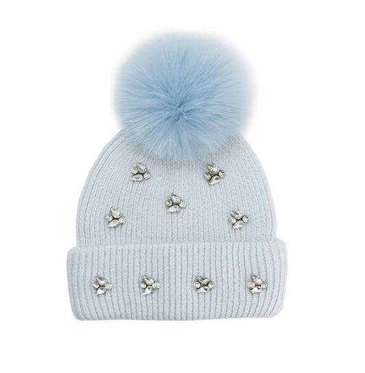 Mitchie'S Matchings - Women's Crystal Stones Fox Pom Hat