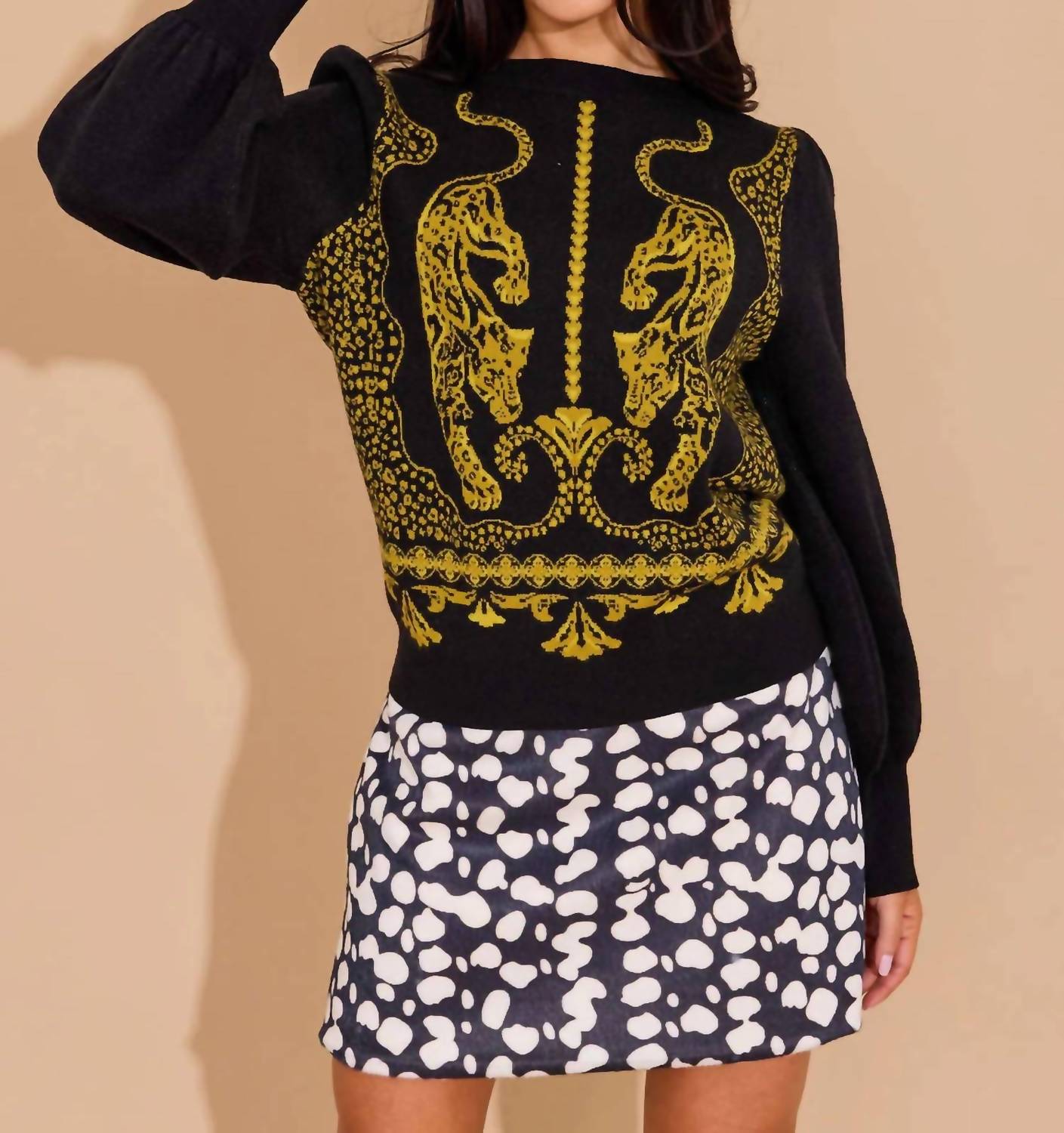 Alden Adair Lucie Crewneck Sweater in pouncing panther 1 - women's top
