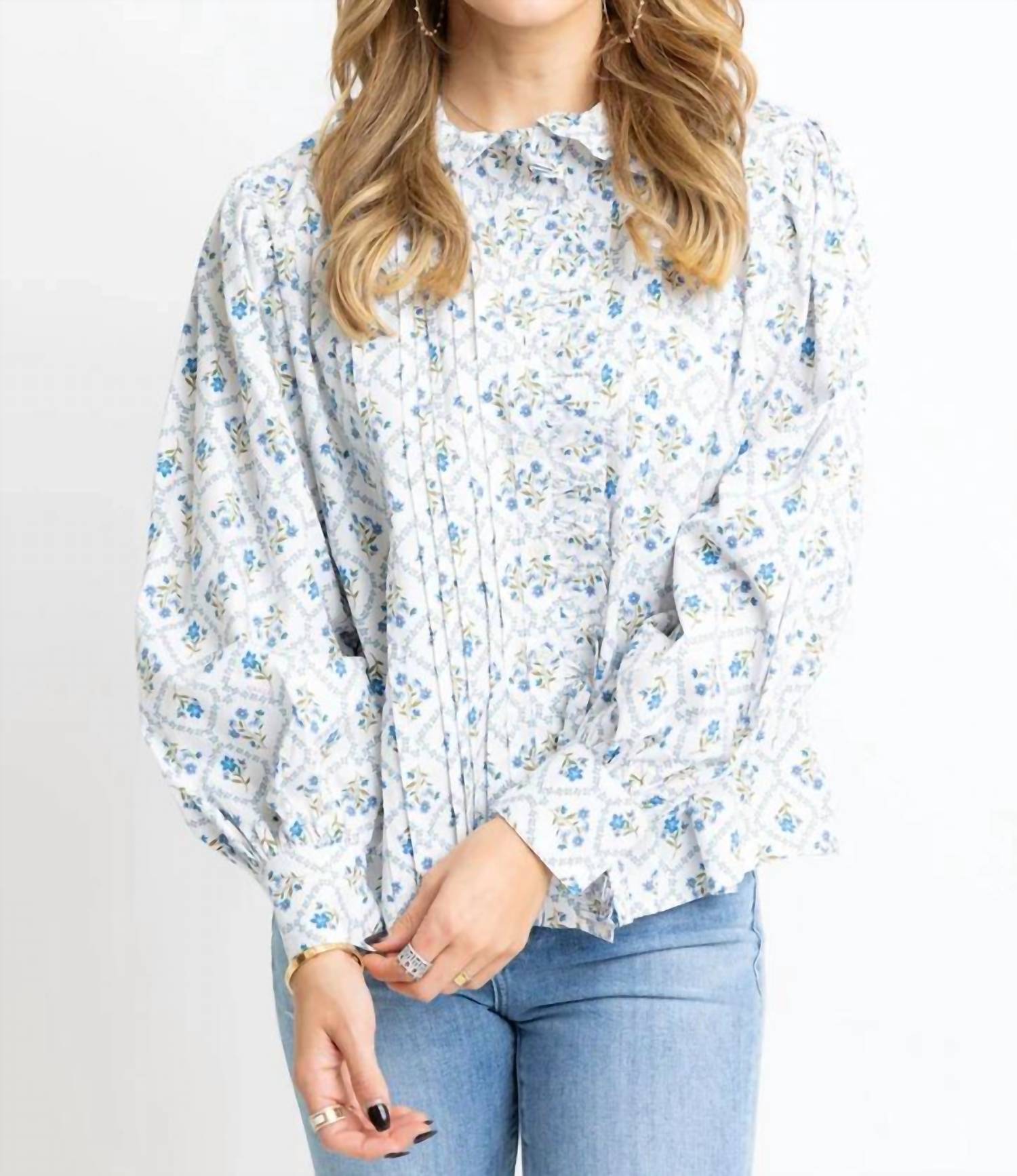 Karlie - French Floral Ruffle Button Up Top