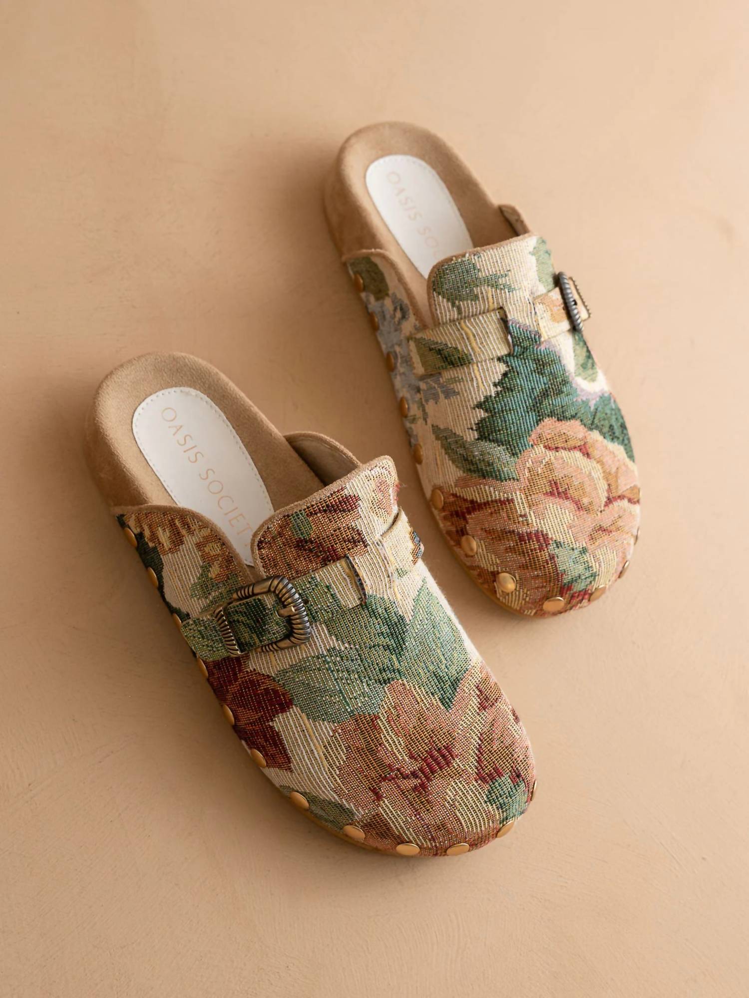 Oasis Society - Women's Toni Floral Tapestry Studded Buckle Clog