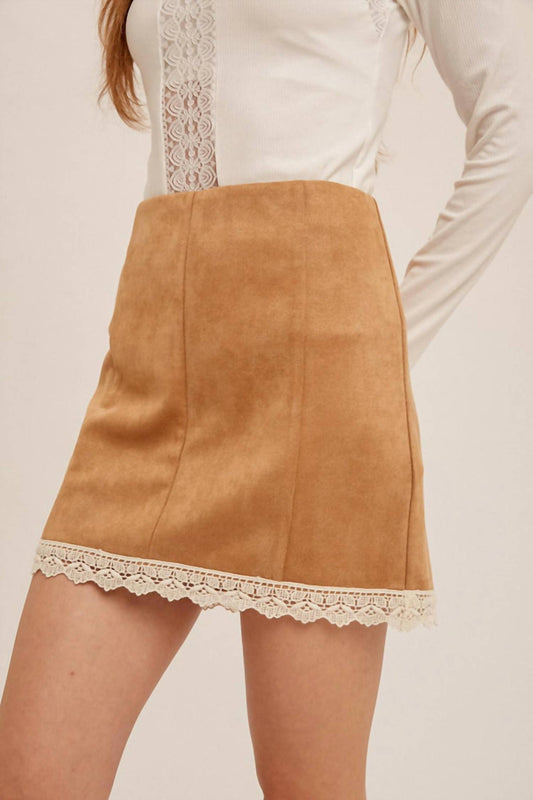 Hem & Thread - Crochet Trim Suede Mini Skirt