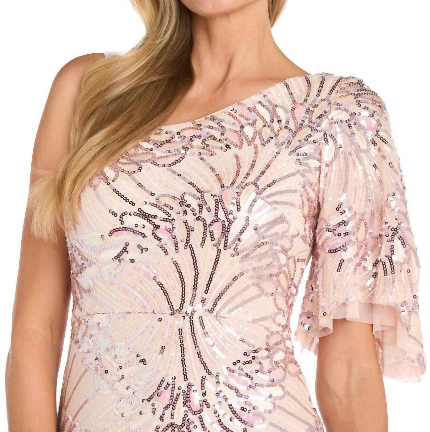 R&M Richards - One-shoulder Sequin Starburst Gown