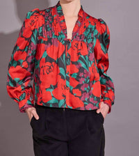 Alden Adair Oliver Long Sleeve Top in legacy floral leaf - women's blouse