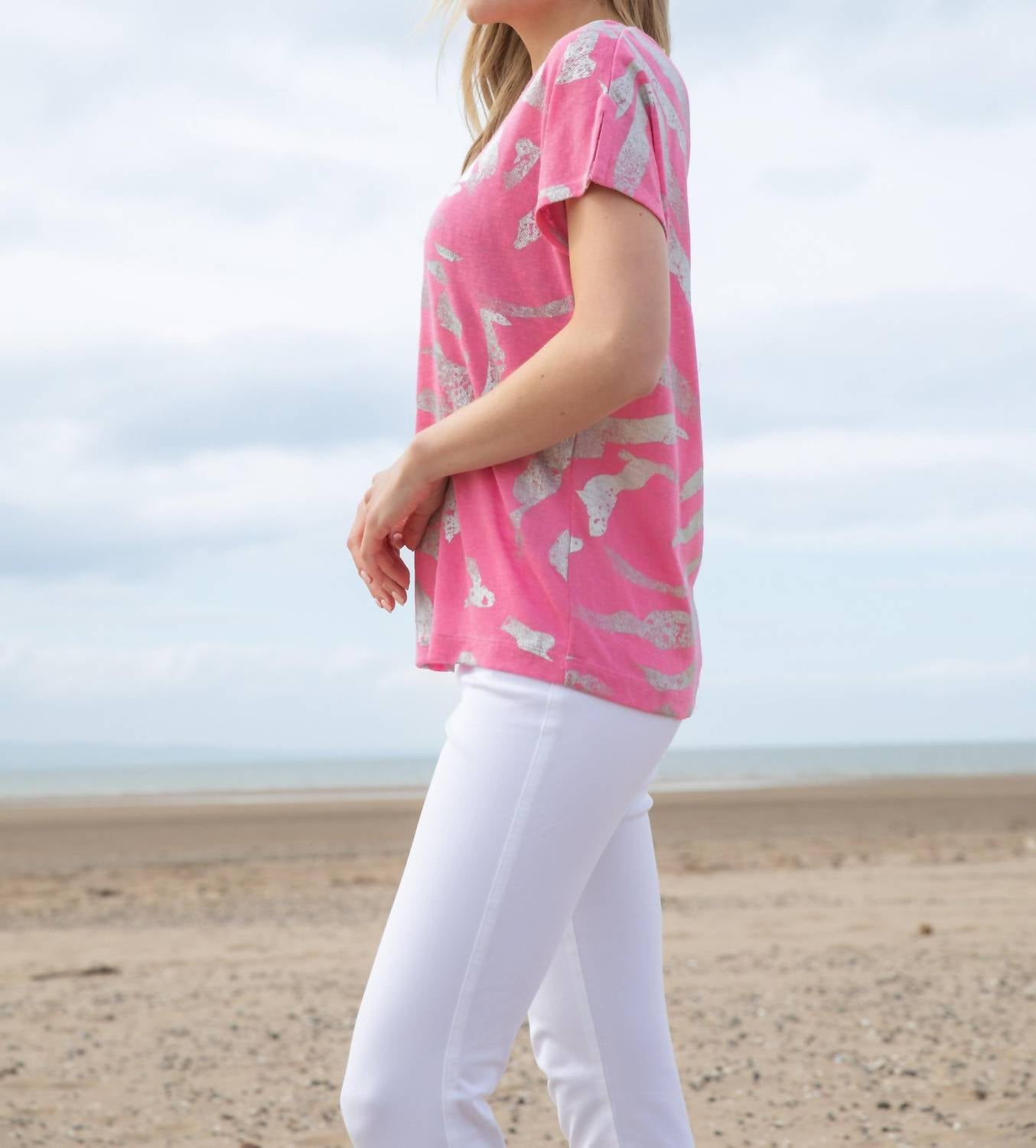Marble - V-neck Foil Print Top