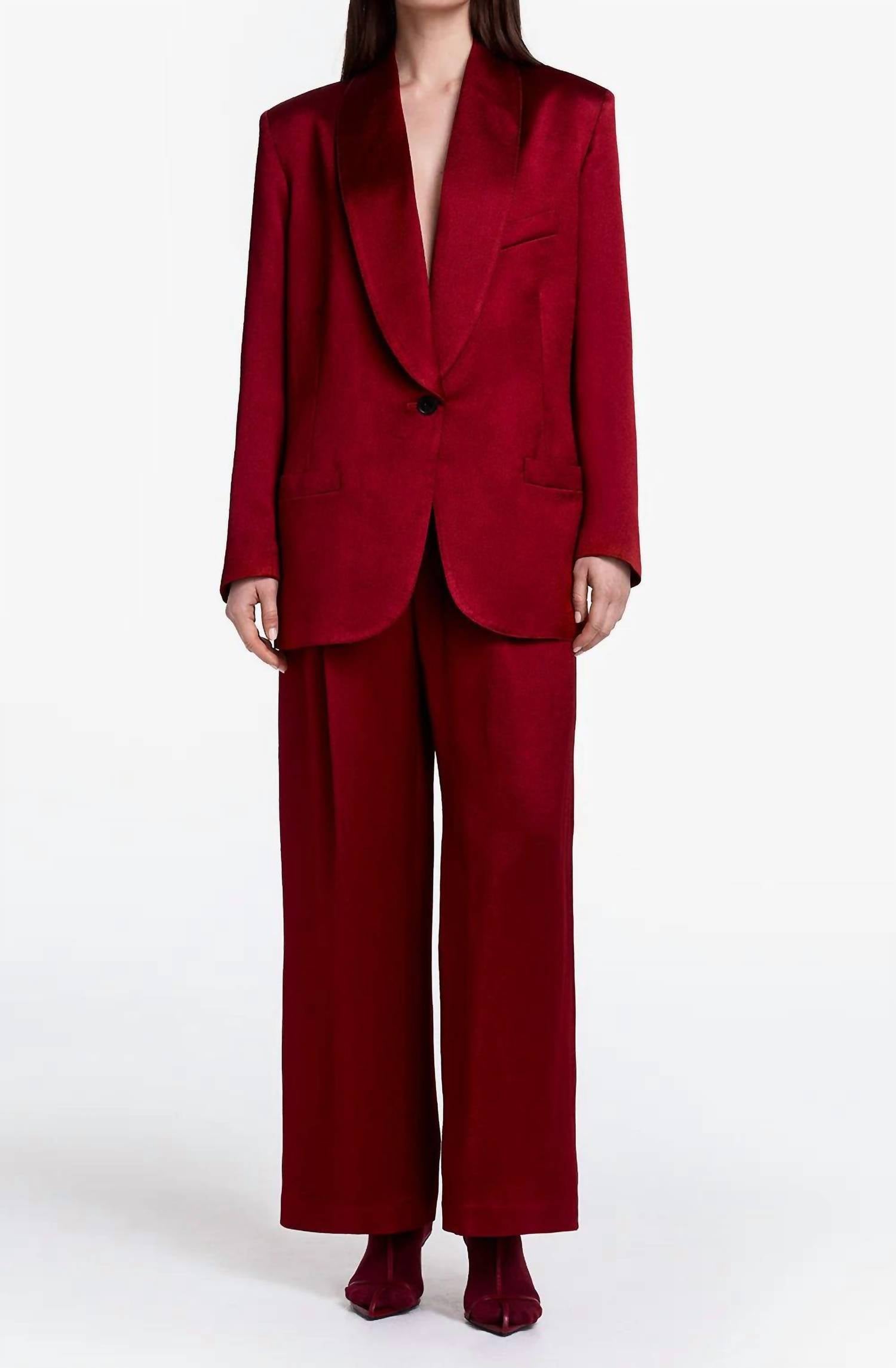 Smythe Cropped Pleated Trousers in crimson 1 - women's pants - detail view