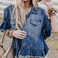 Aapparella - Raw Edge Ruffled Short Sleeve Jacket