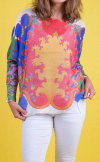 GIGI MODA Royal Print Emy Batwing Sweater in white - women's sweater