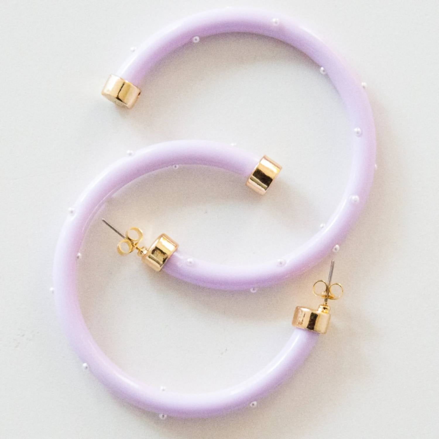 Hoo Hoops Women's Hoop Earrings in lavender pearls - women's jewelry