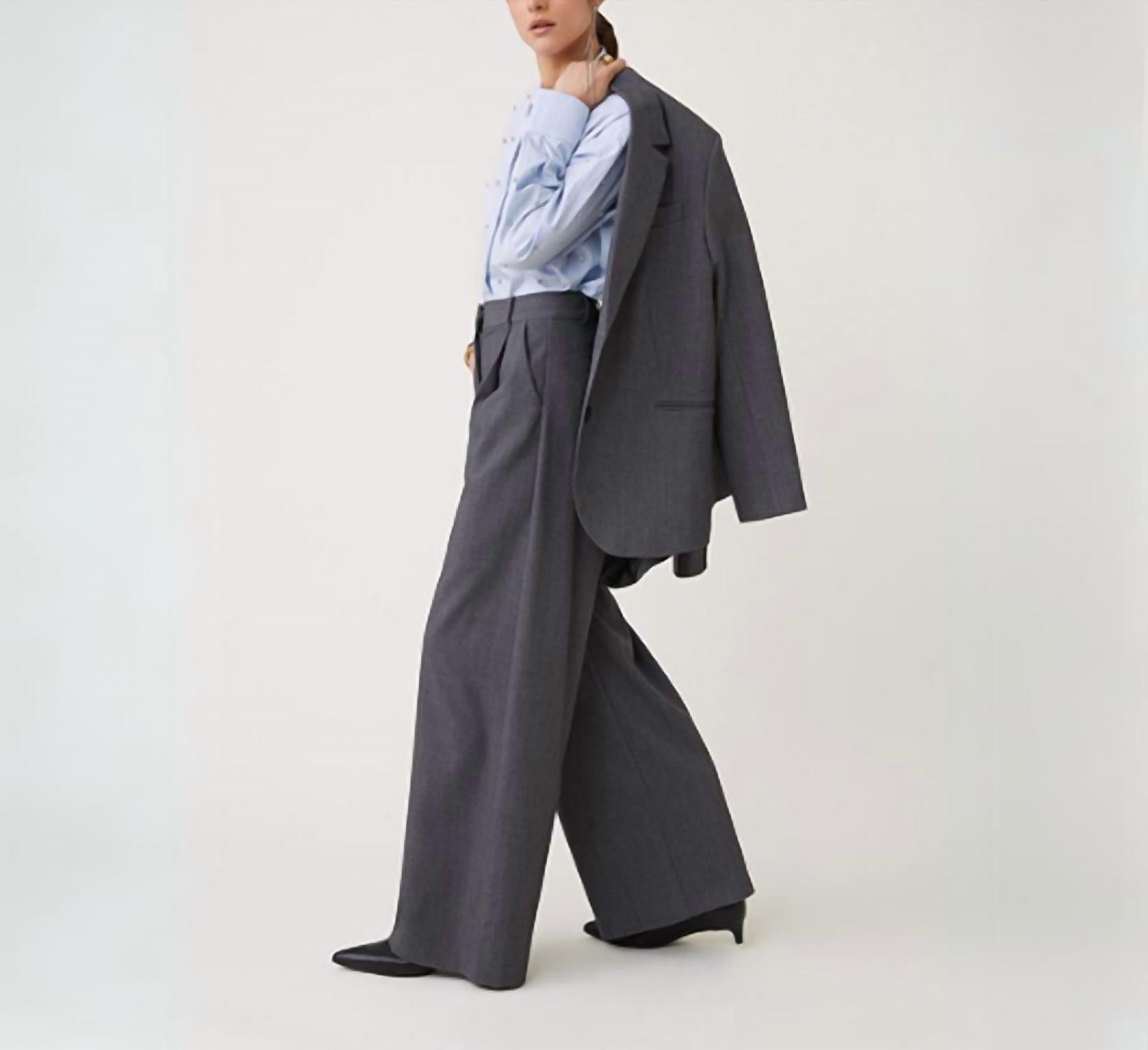 Suncoo Jonas Full Leg Soft Pleated Trousers in grey 1 - women's pants - alternate view