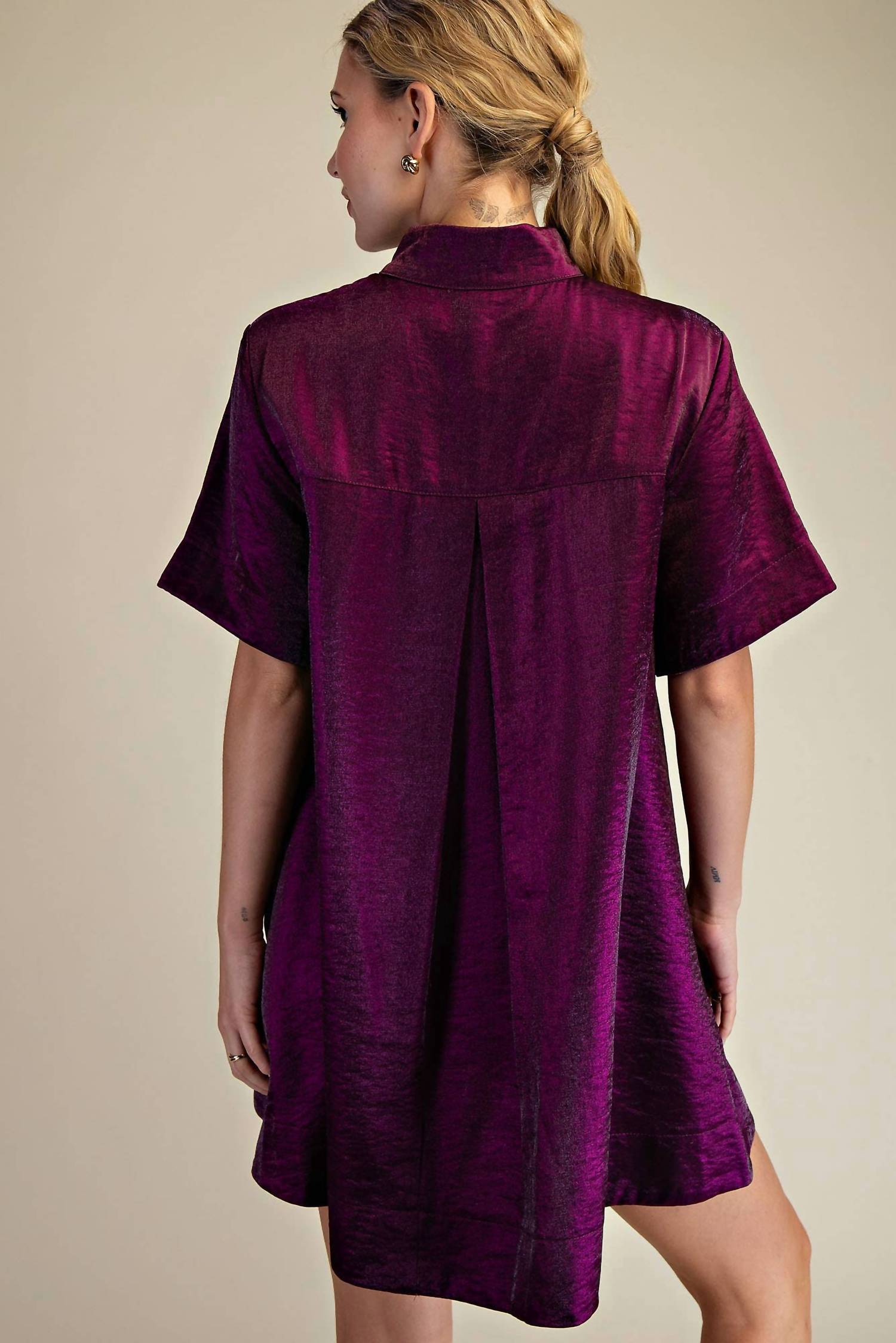Glam - Button Front Short Sleeve Mini Dress