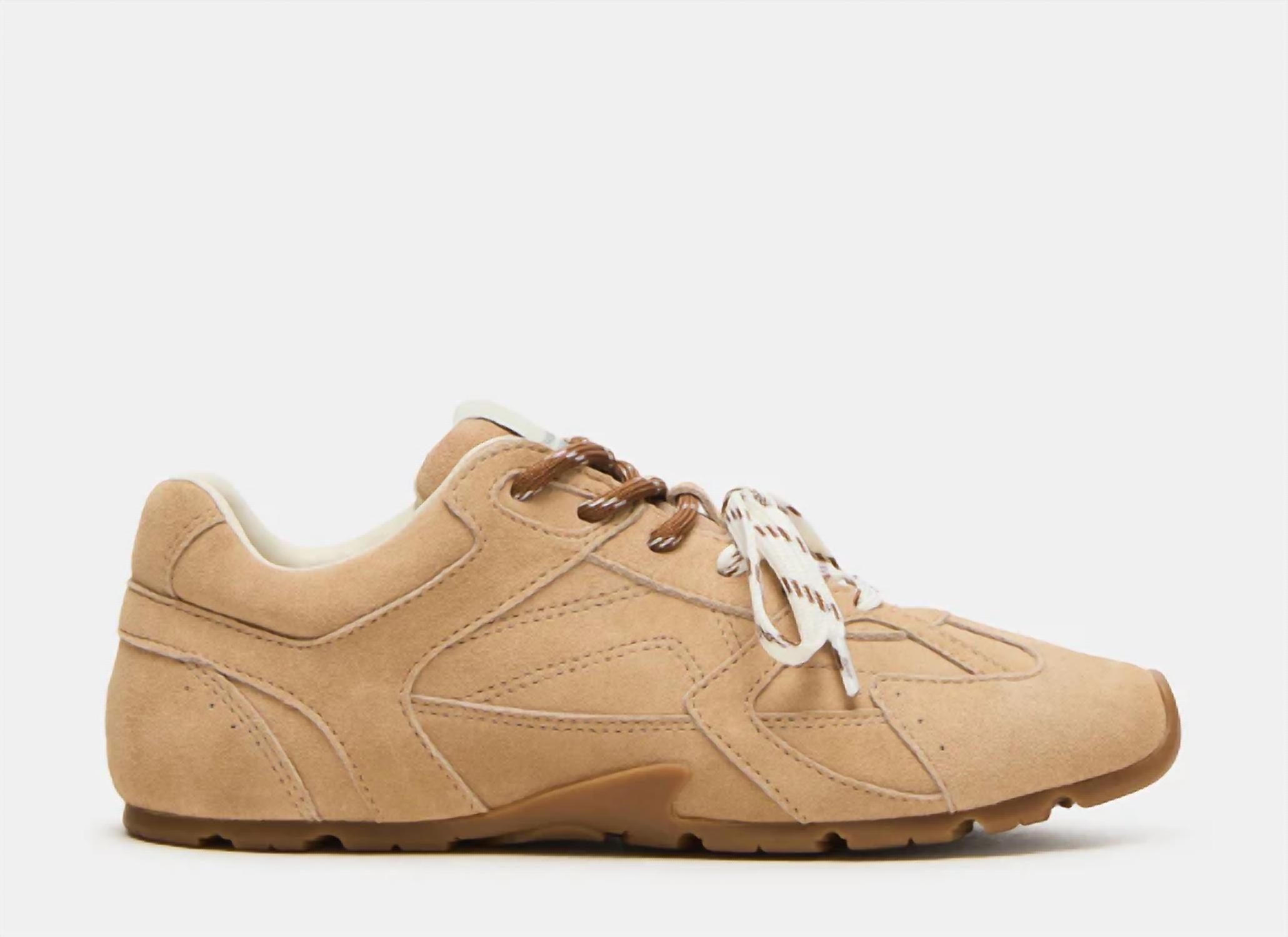 STEVE MADDEN Women's Aziel Sneaker in sand suede - women's sneaker - detail view