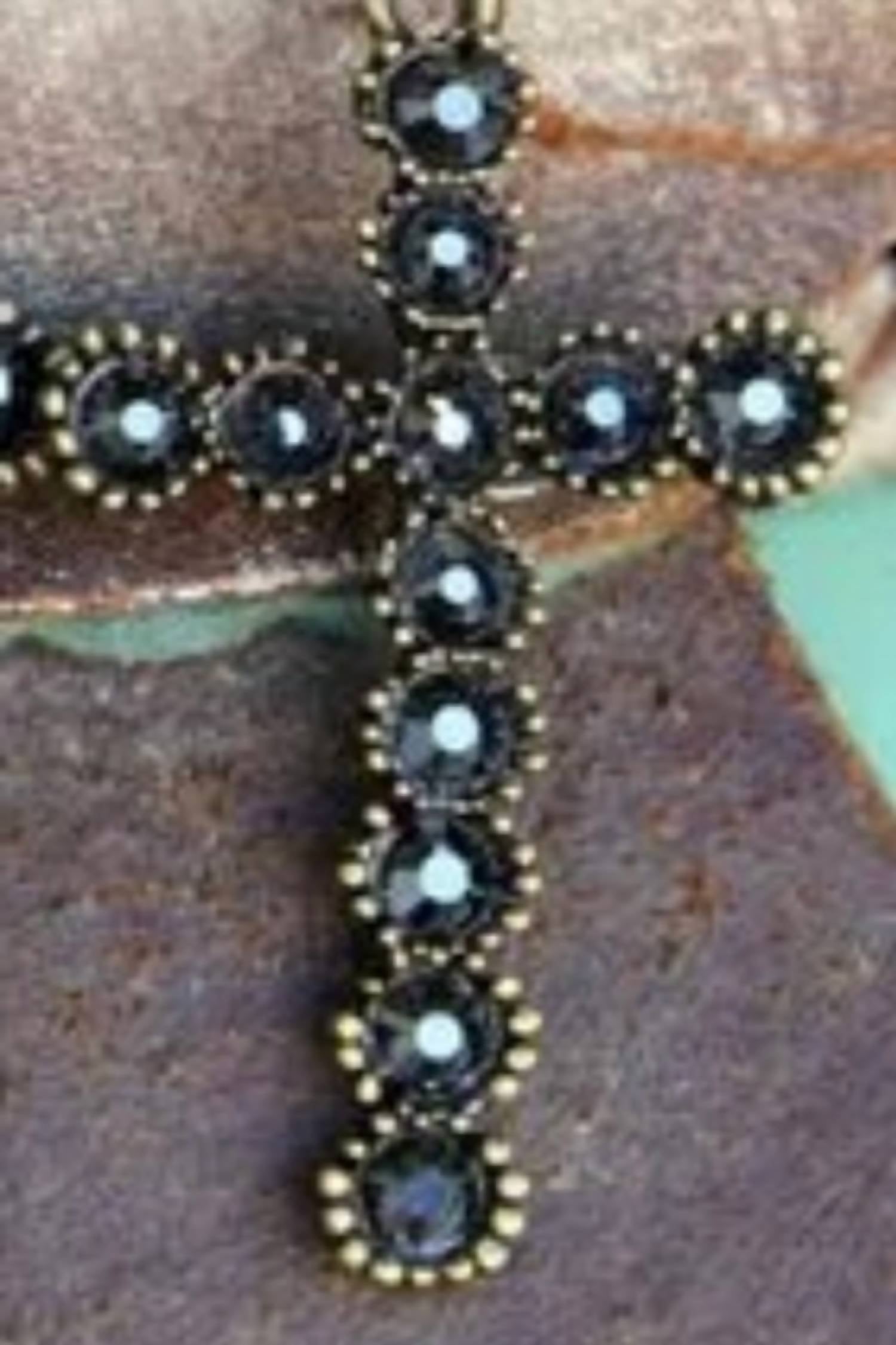 Pink Panache Women's Sunflower Cross Crystal Earrings in black - women's jewelry - detail view