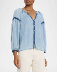Rails Toshi Long Sleeve Blouse in medium cloud wash - women's blouse - detail view
