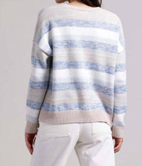 Minnie Rose - Cotton Cashmere Marl Stripe Boxy V-neck Sweater