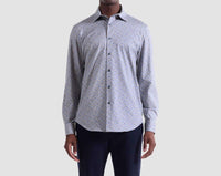 Bugatchi Uomo Geometric Print 8 Way Stretch Shirt in sand - men's shirt