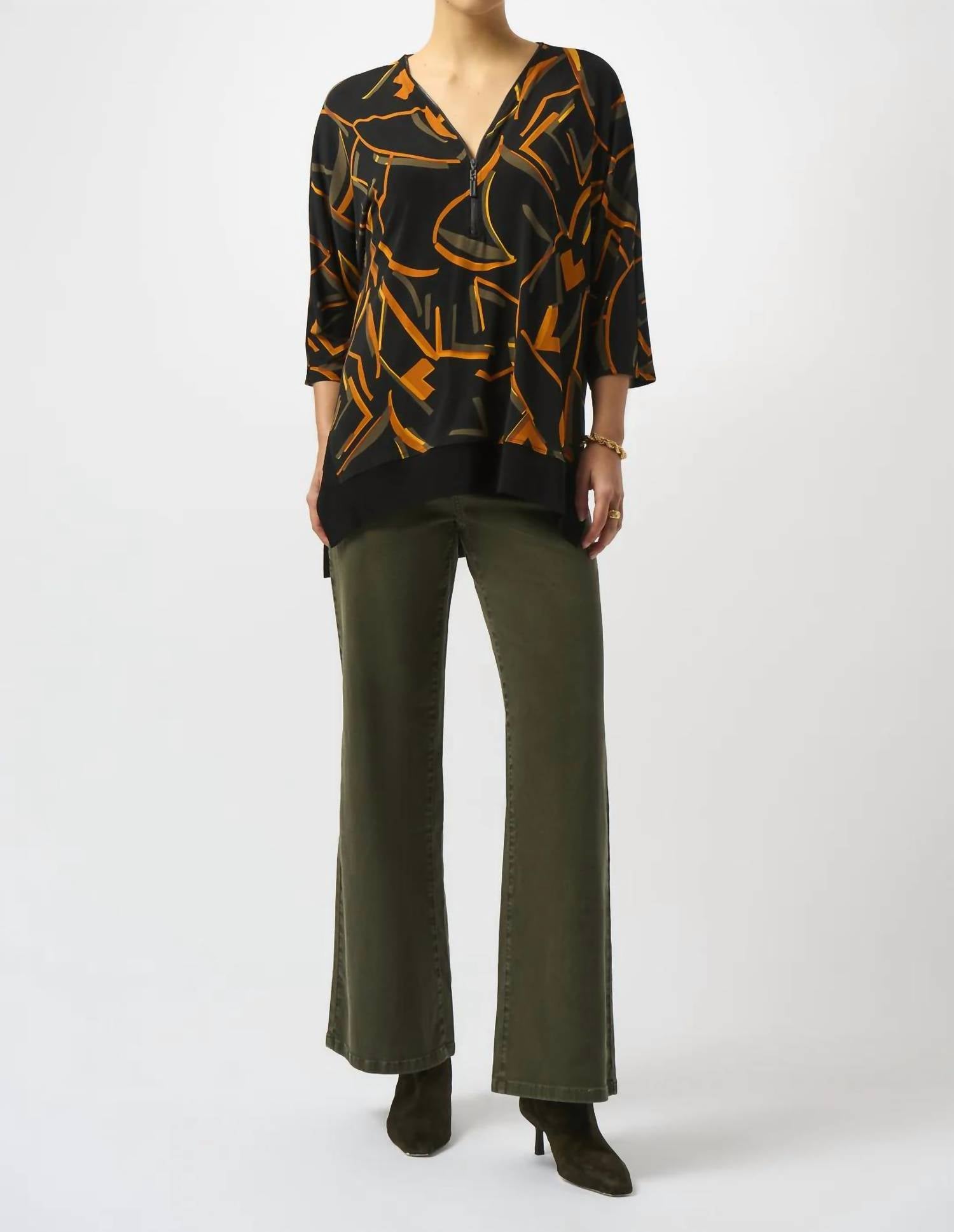 Joseph Ribkoff - Silky Knit V-neck 3/4 Sleeves Tunic Top