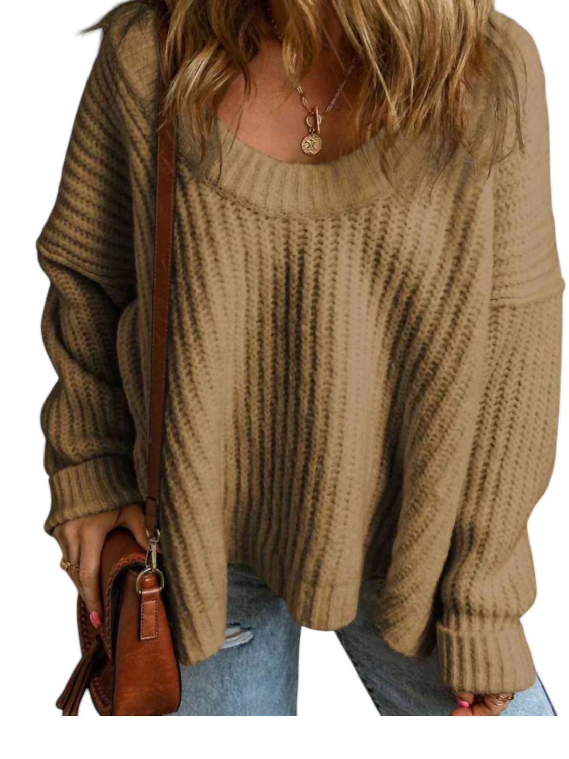 So Me - Soft Ribbed Knit Round Neck Slouchy Chunky Sweater