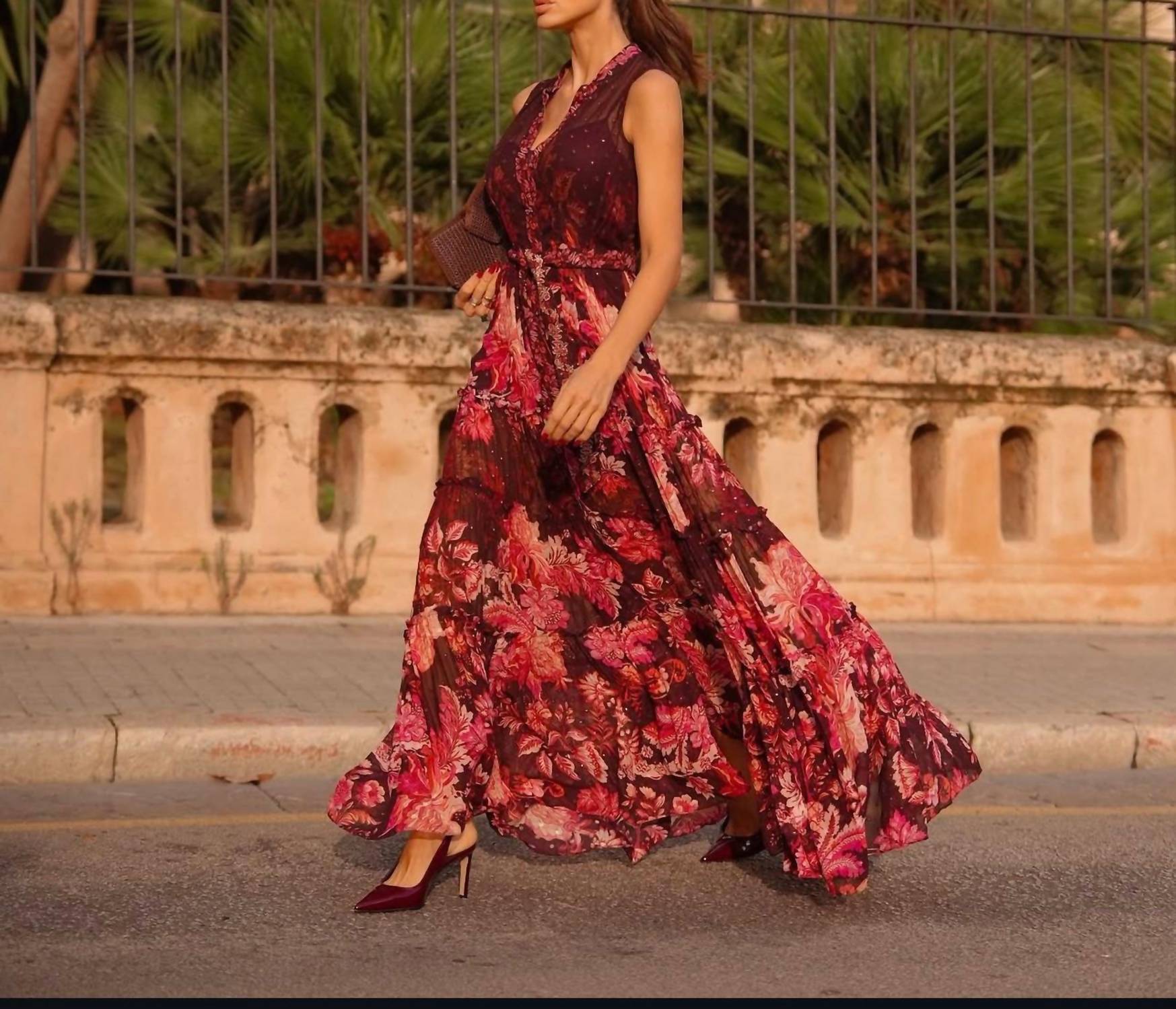 HEMANT & NANDITA Aafa Long Maxi Dress in red beige - women's dress - view 5