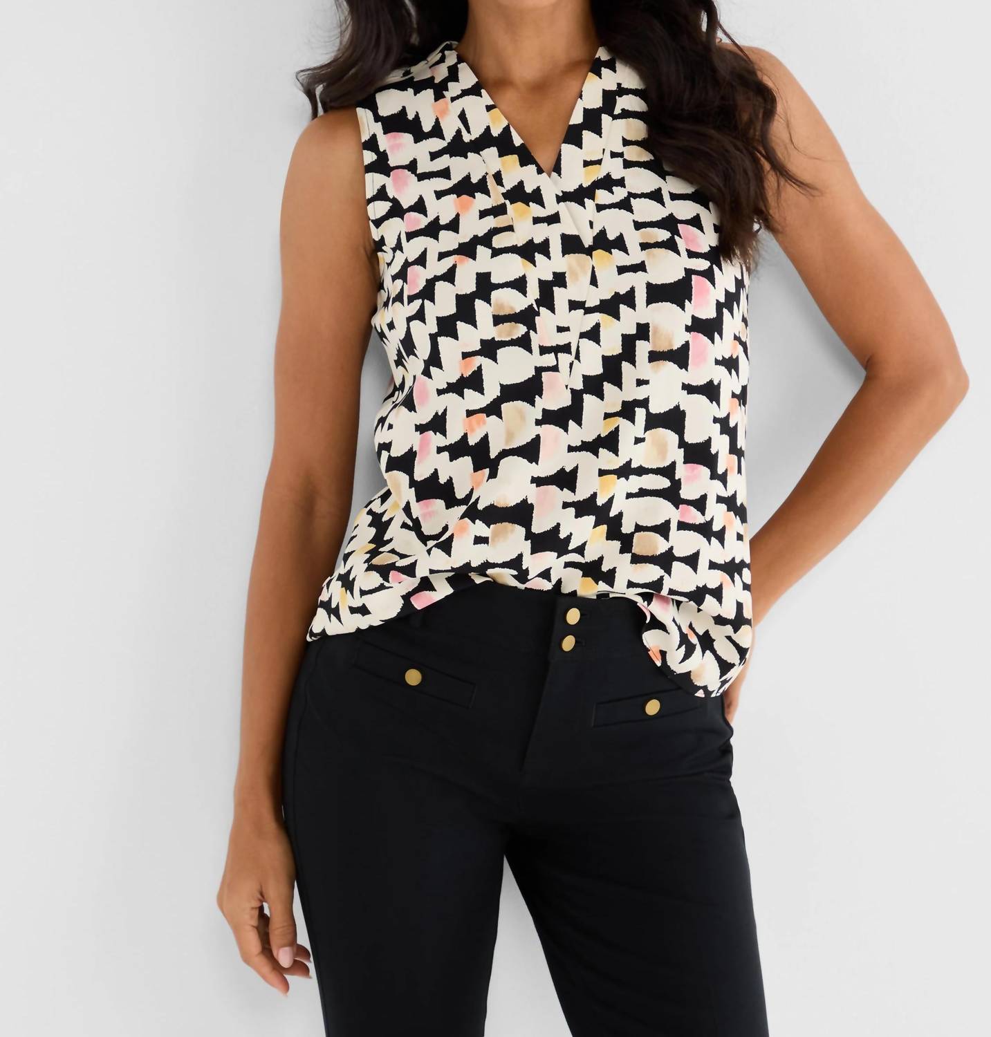 Nic + Zoe MOD MIX CREPE TANK in black multi - women's blouse