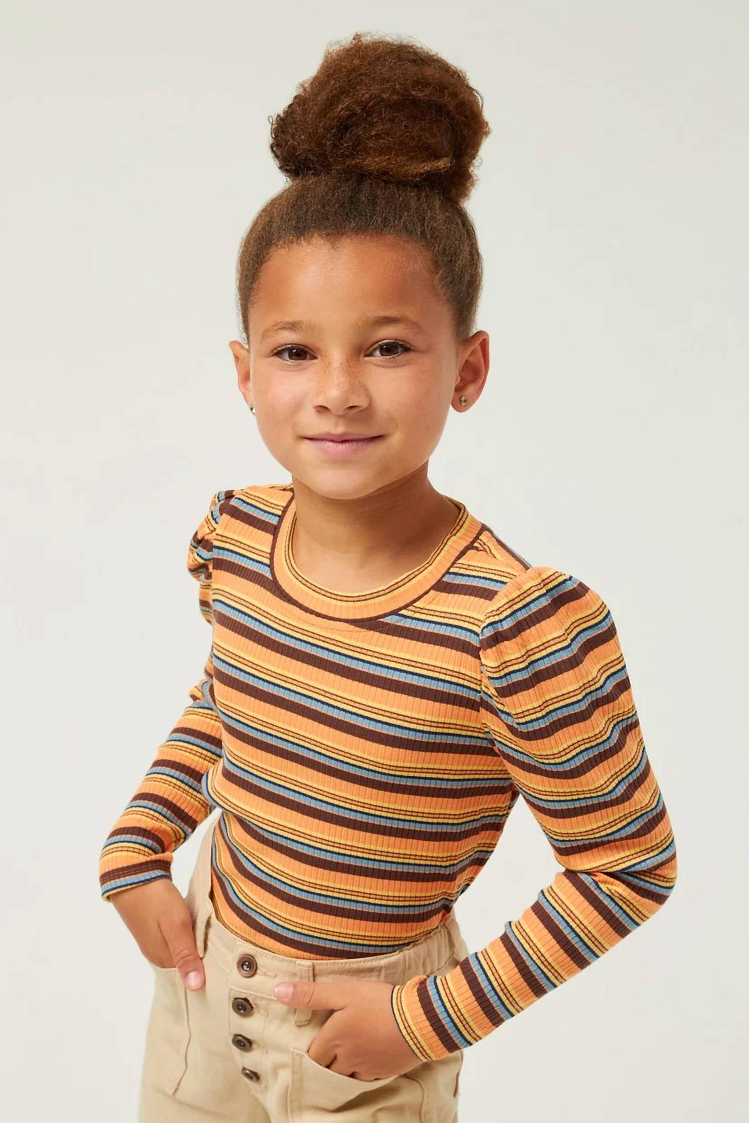 Hayden La - Engineered Stripe Puff Shoulder Top