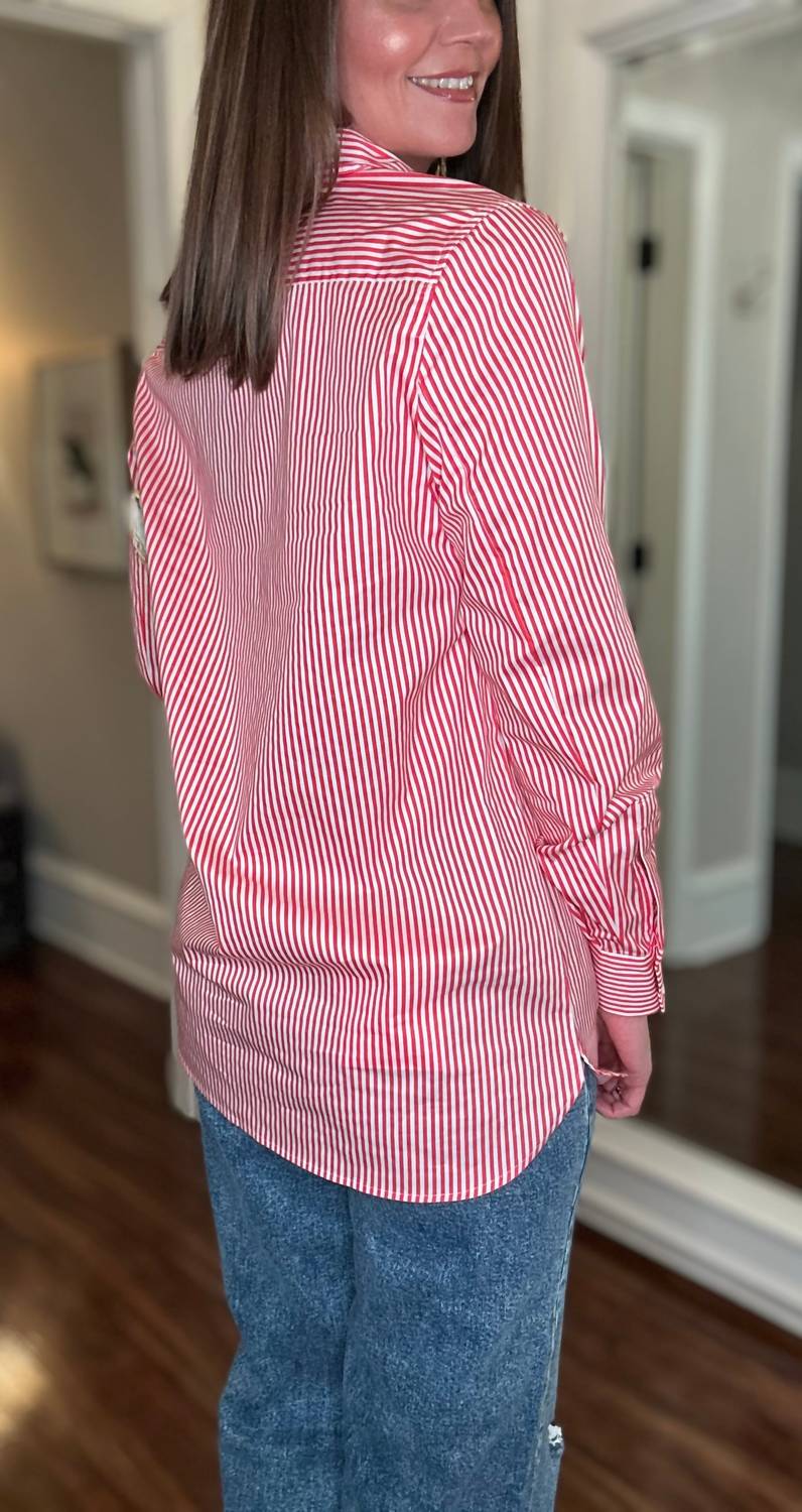 Yest - Rae Coral Striped Button Up