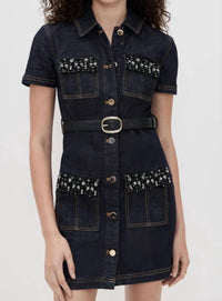 Self-Portrait - Denim Crystal Trim Dress