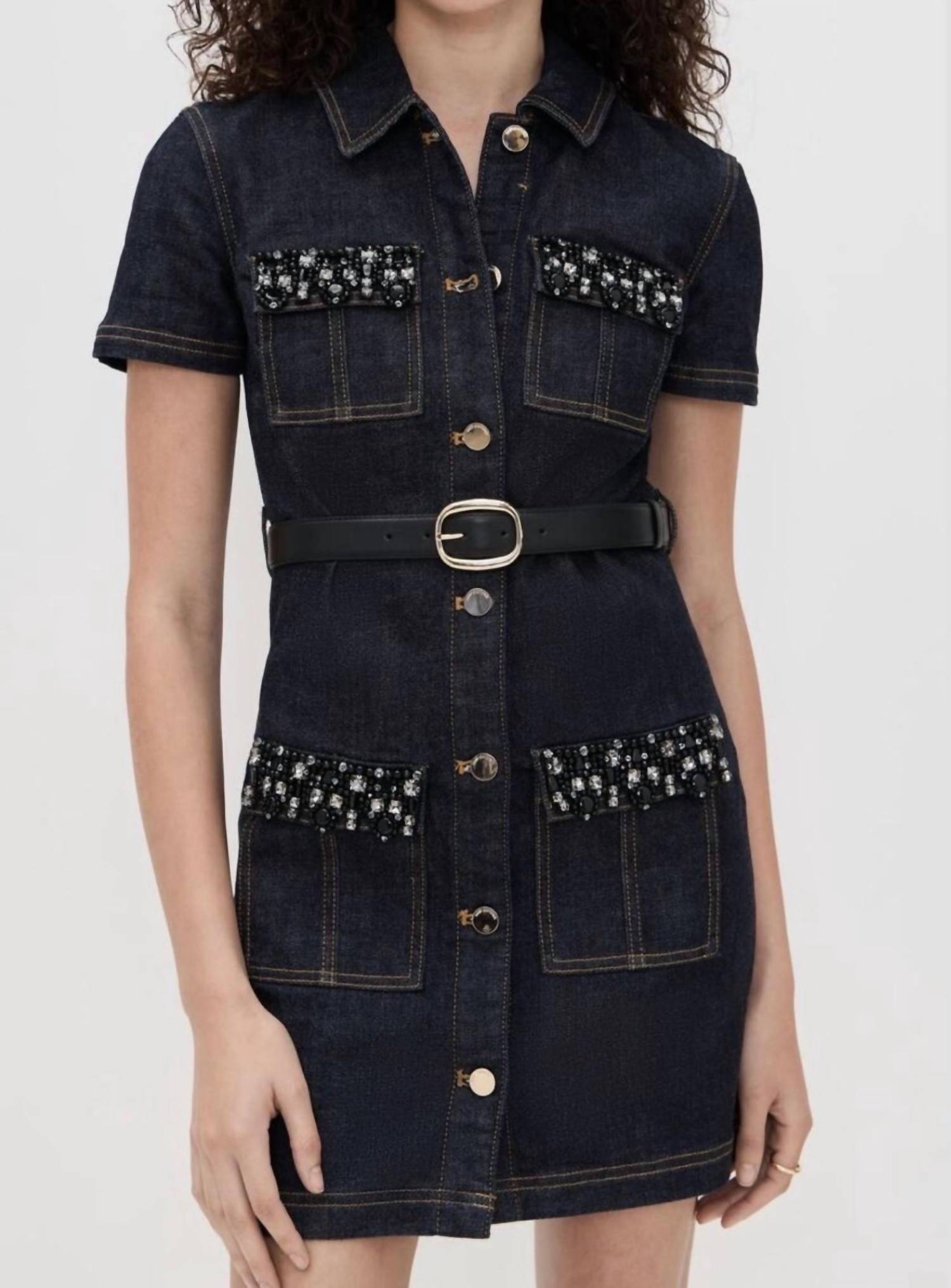 Self-Portrait - Denim Crystal Trim Dress