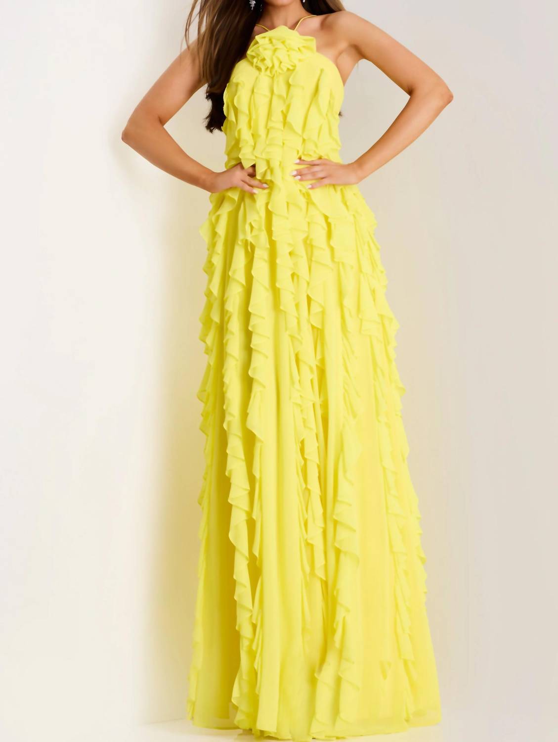 Jovani - Halter Gown With Cascading Ruffle Layers