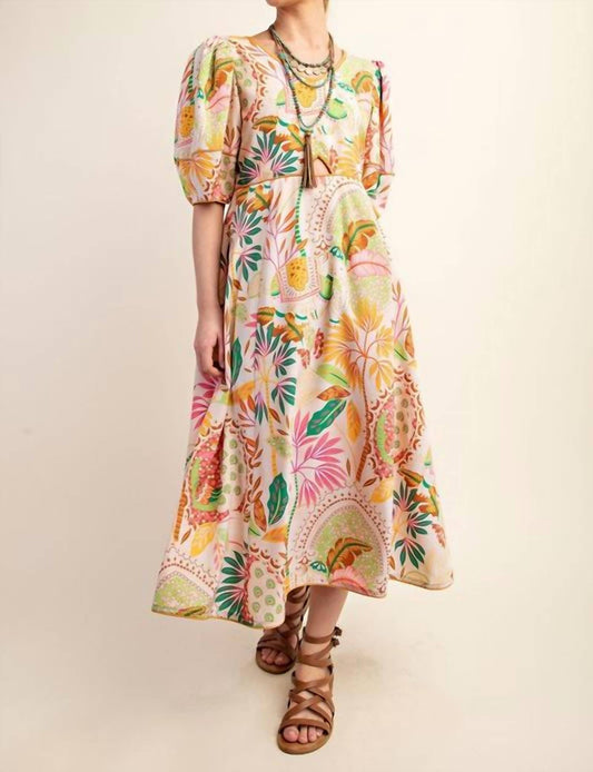 Gigio - Contrast Binding Printed Midi Dress