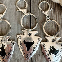 Boho Ranch Women's Aztec Arrowhead & Steer Keychain in silver - women's accessory