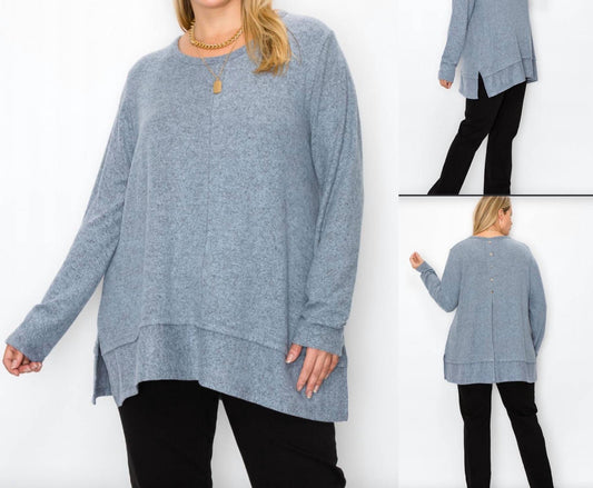 Coin 1804 - Pleated Button Back Cozy Top