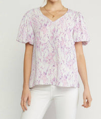 entro Watercolor Puff Sleeve Blouse in lilac - women's blouse