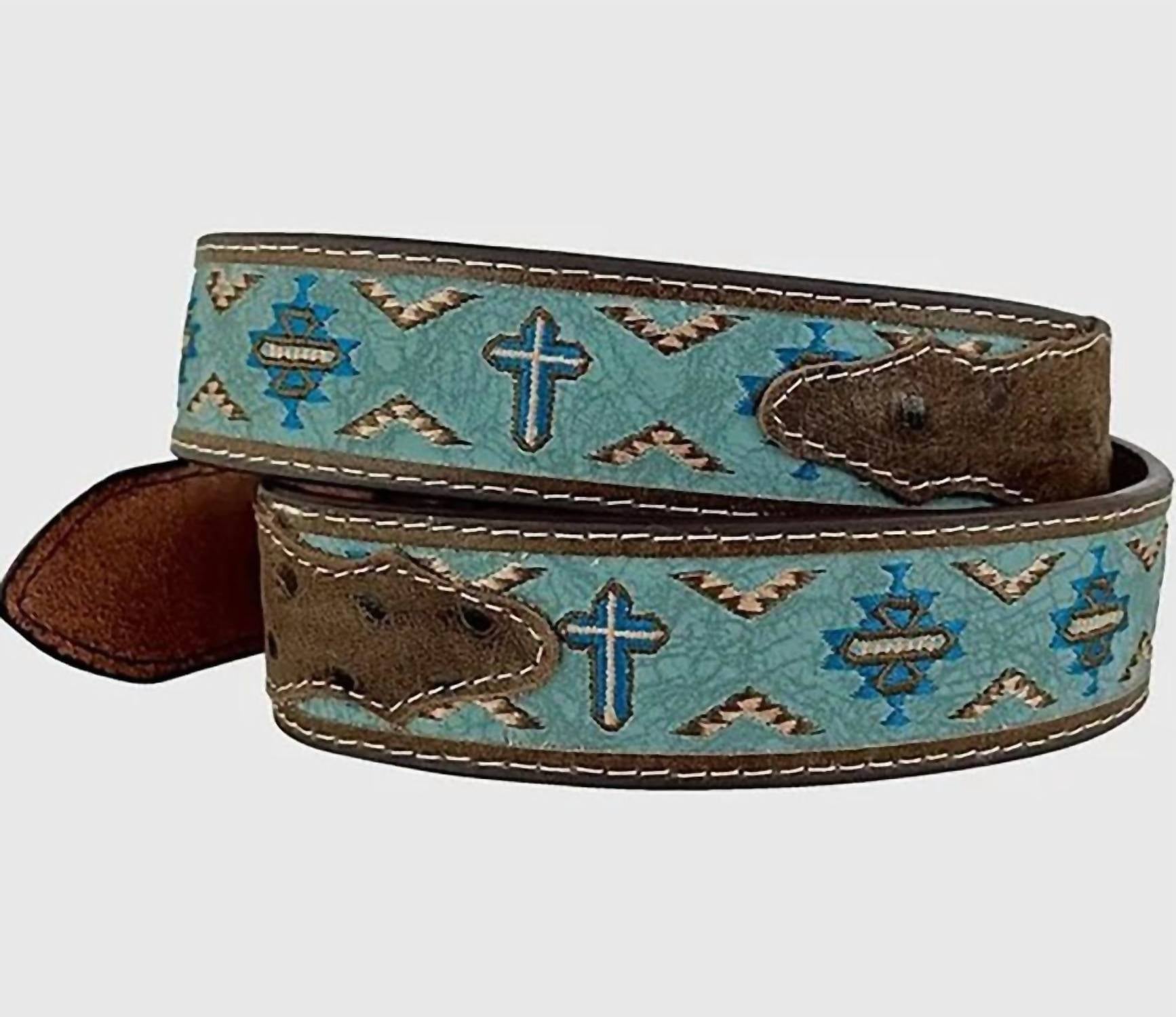 ROPER Men's Aztec Framed Cross Belt in cocoa multi - men's accessory - detail view