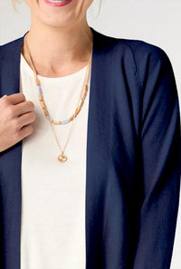 COCO + CARMEN Lightweight Heavenly Luxe 3/4 Sleeve Cardigan Top in navy - women's sweater - detail view