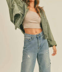 Miou Muse - Washed Cotton Jacket With Hoodie
