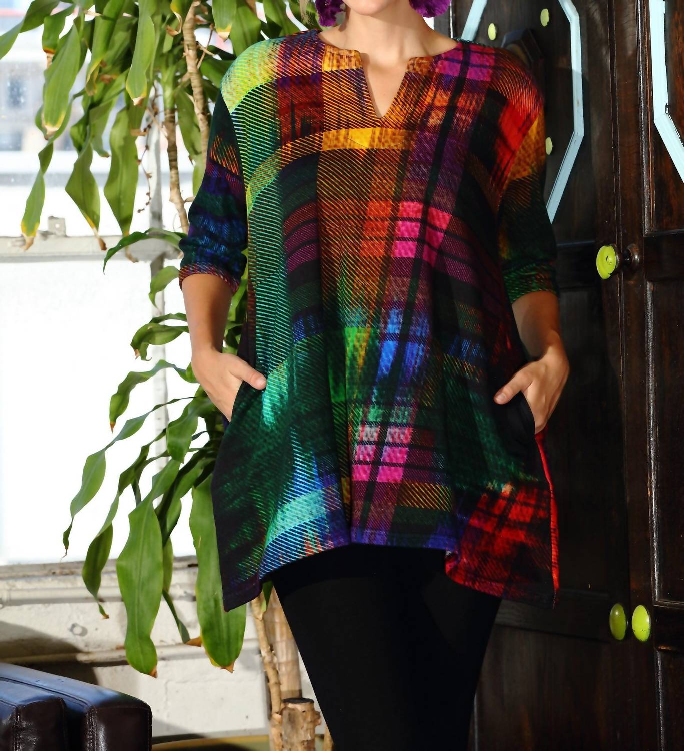 Kikisol - Searenity Plaid French Terry Tunic With Pockets