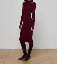 L'Agence Larelle Mockneck Dress in dark port gold - women's dress - detail view