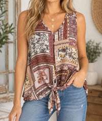 Andree By Unit - Boho Patchwork Front Tie Top