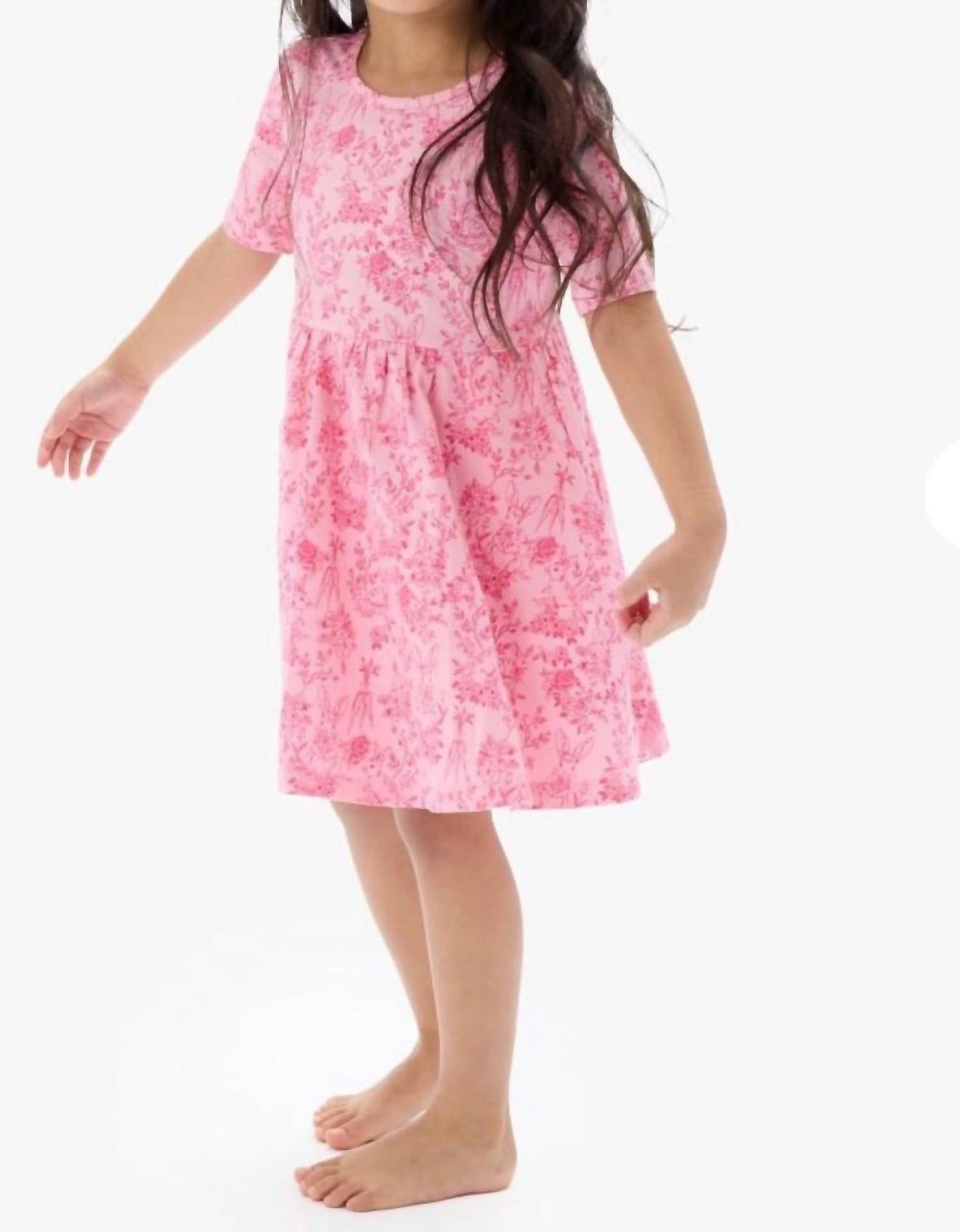 Rufflebutts - Girl's Cottontail Toile Short Sleeve Knit Twirl Dress