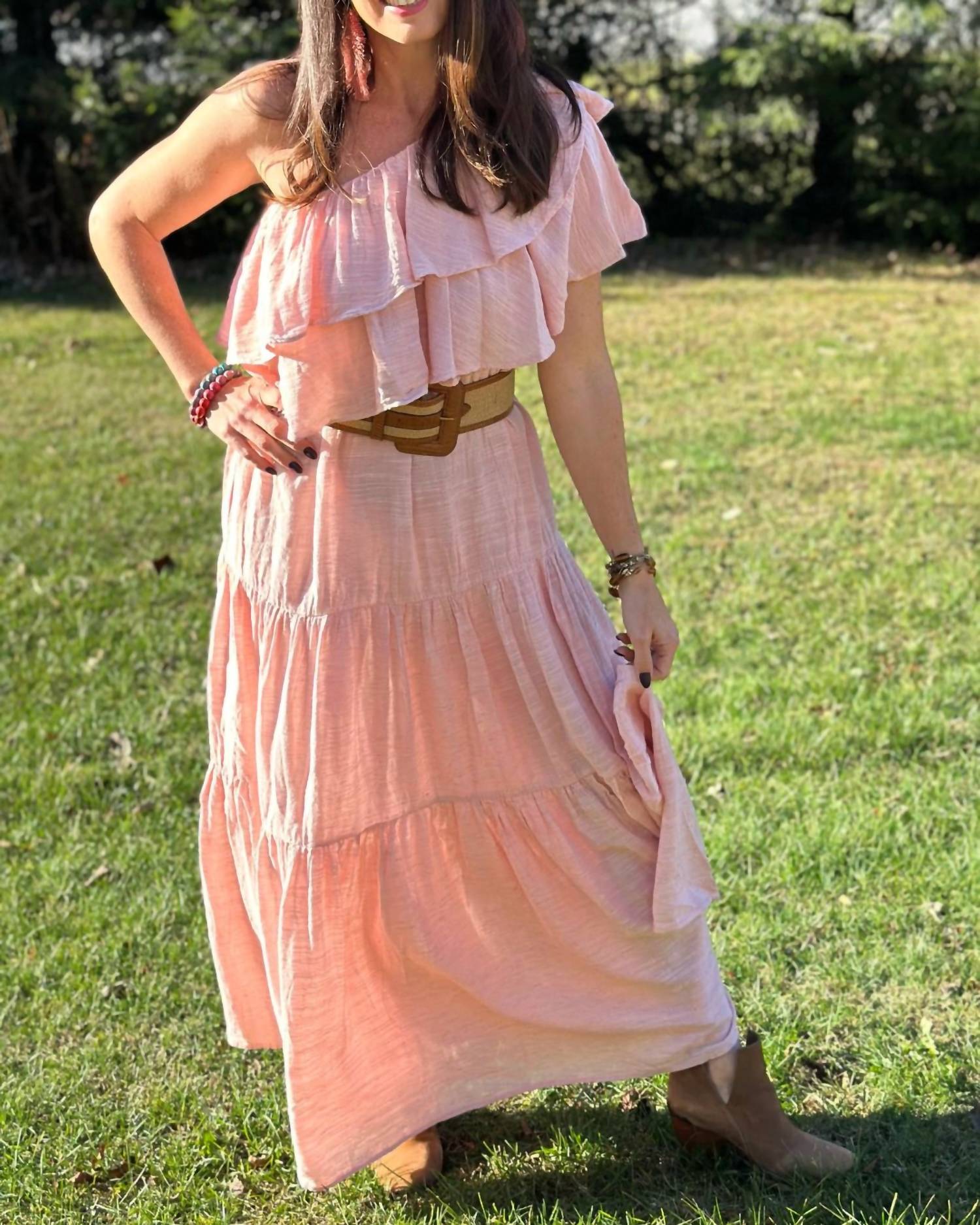 Pearl And Caviar - Anna One Shoulder Ruffle Maxi Dress