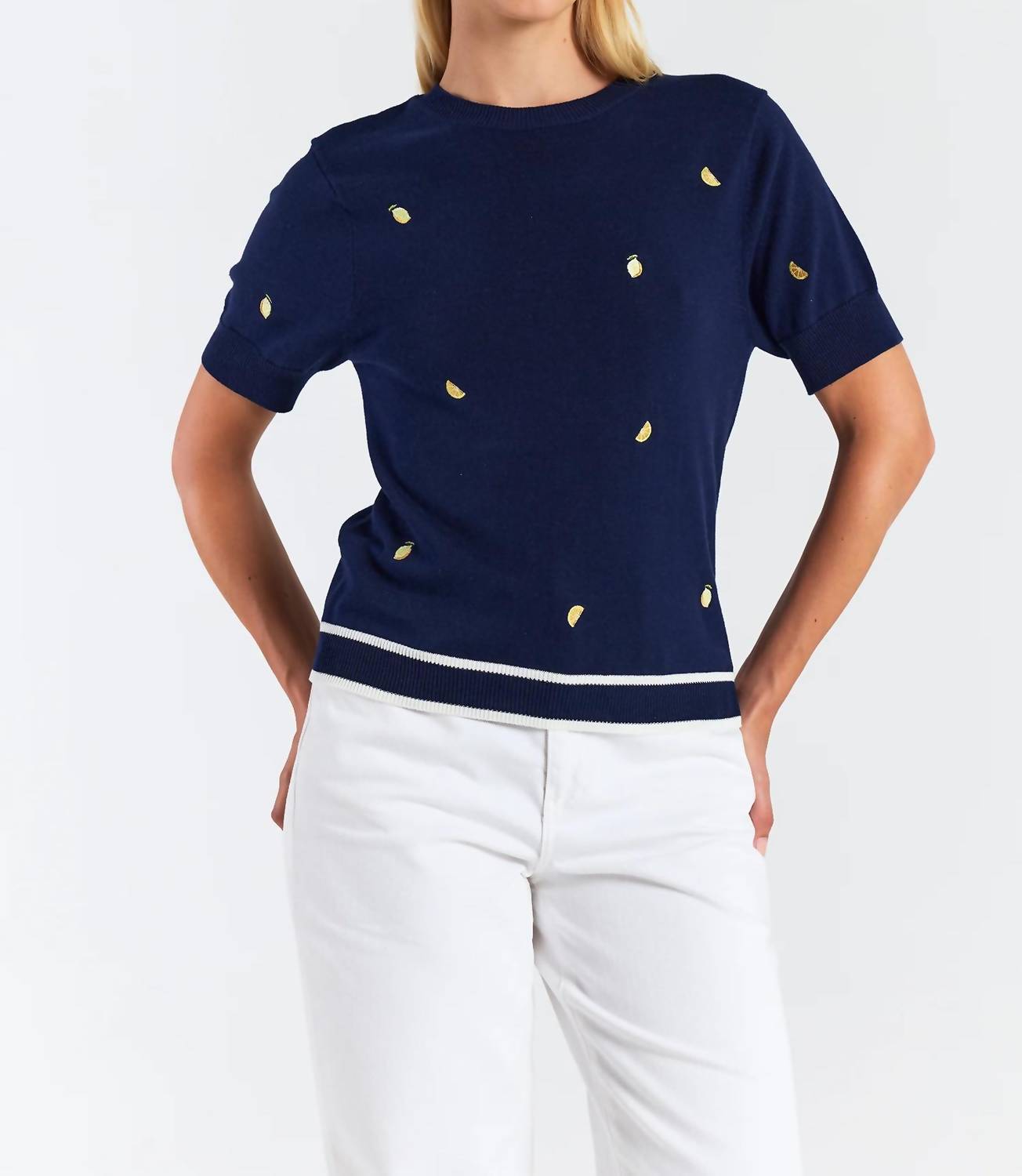 Brodie Cashmere - LEMON DITSY EMBROIDERY TEE