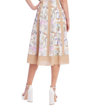 Badgley Mischka - Watercolor Cityscape Bow Tie Waist Midi Dress
