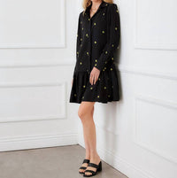 Karen Kane Long Sleeve Embroidered Ruffle Hem Dress in black - women's dress - view 6