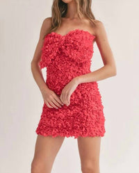 Klesis - Floral Applique Mini Dress With Front Large Bow
