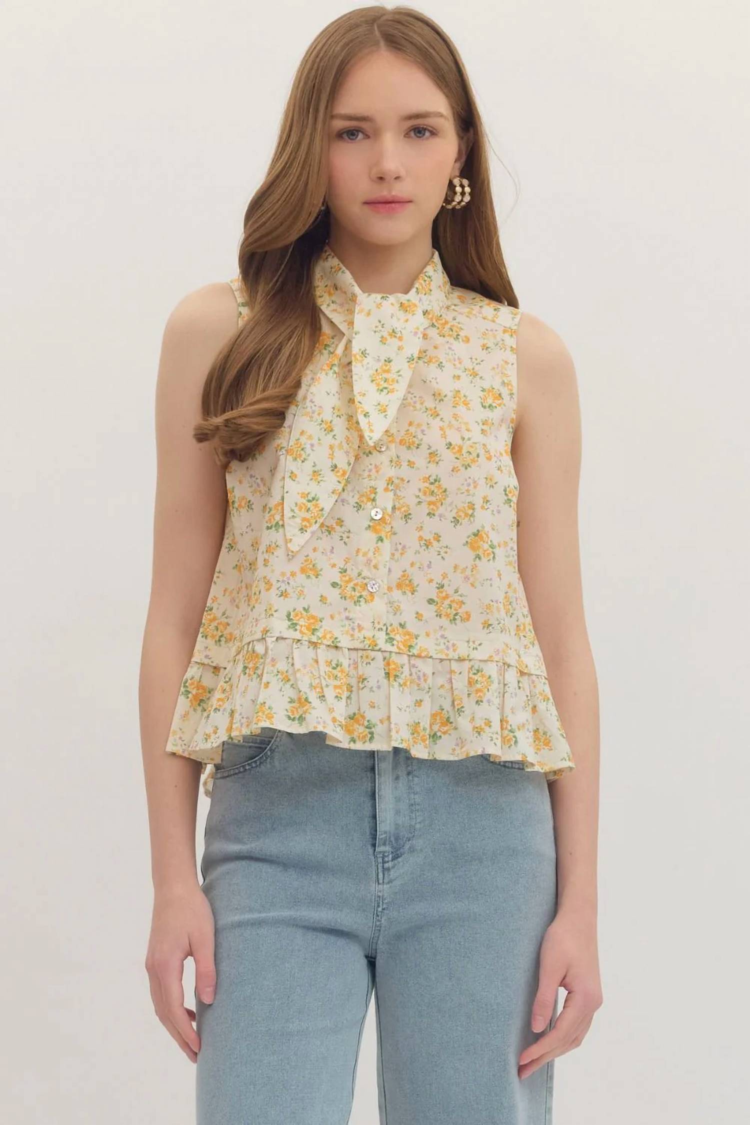 Entro - Floral Print Sleeveless Texas Top