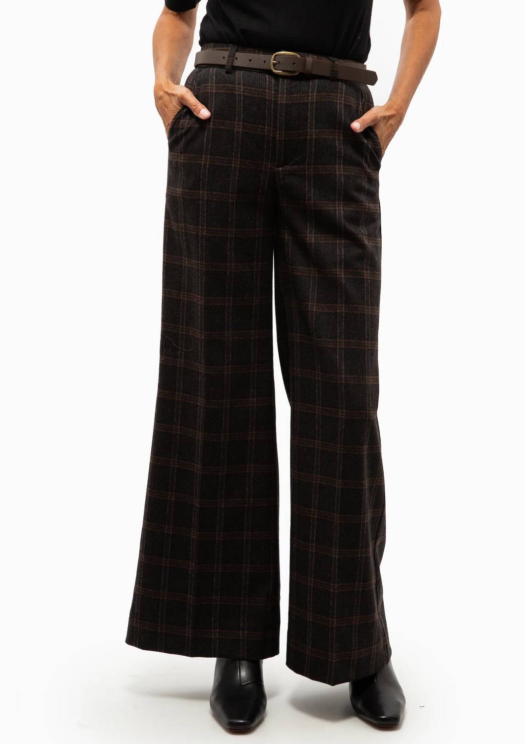 Sea - Monroe Wool Plaid Belted High Waisted Pants
