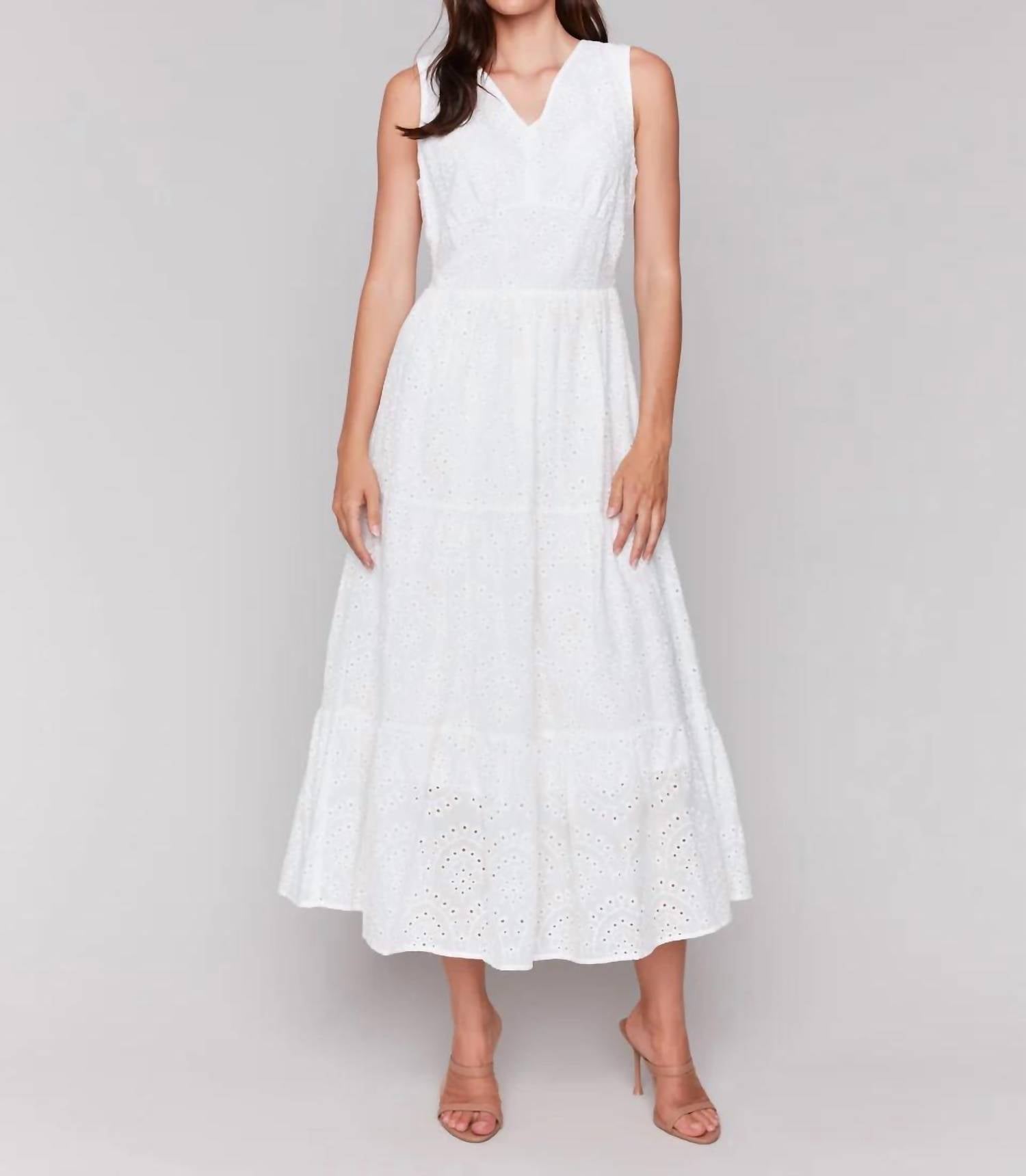 Charlie B - Long Sleeveless Cotton Eyelet Dress