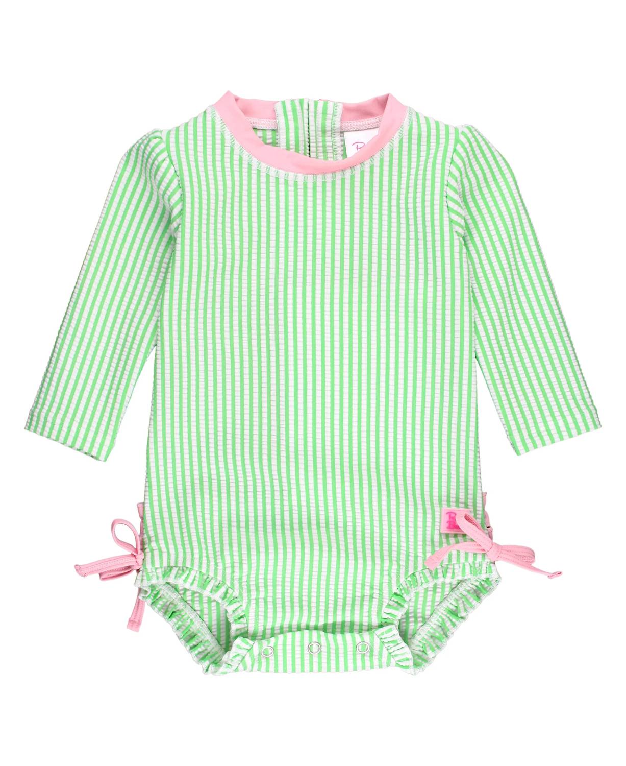 Rufflebutts - Seersucker Long Sleeve One Piece Ruffle Rash Guard Swimsuit